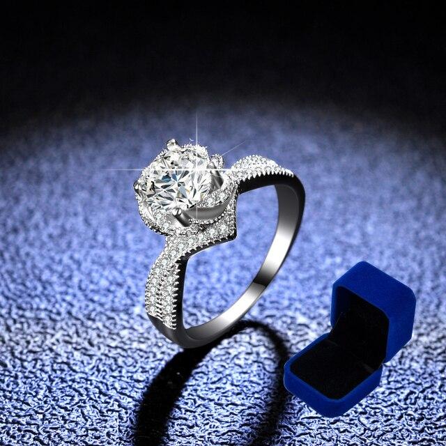 Dámské diamantové zásnubní prsteny 14k bílé zlato pokovené sterlingovým stříbrem moissanitový prsten s květinovým vzorem, diamantové snubní prsteny