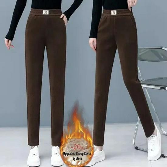 Pantalon Harem Slim Amincissant Taille Haute pour Femme en Coton Européen et Velours Arctique - Collection Automne/Hiver 2022