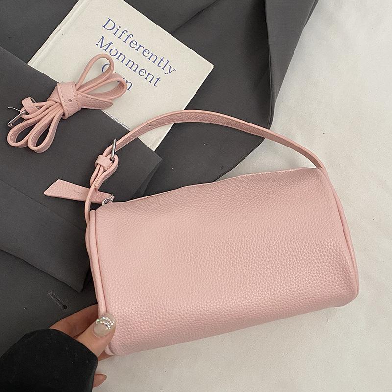 2025 new simple lychee pattern soft leather portable pillow bag women's casual versatile commuter style messenger bag