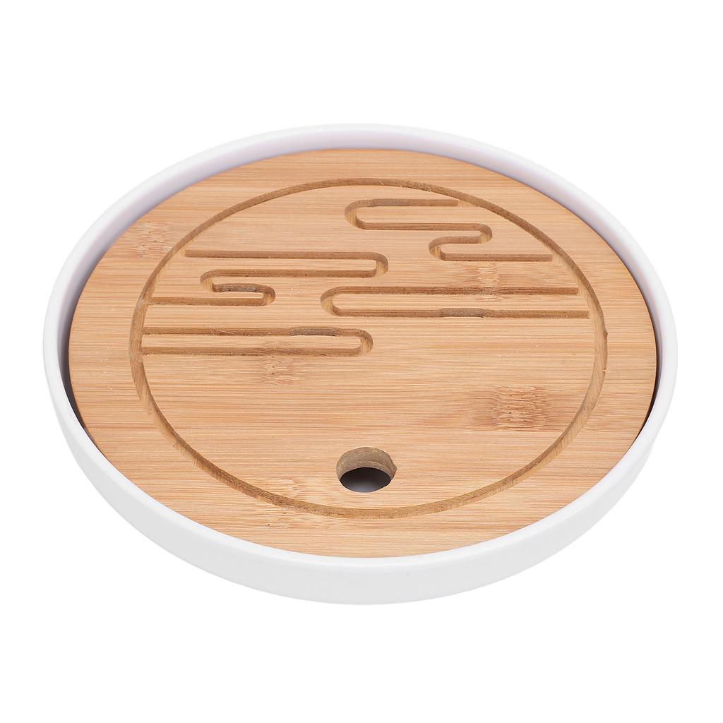 Round Tea Tray Simple Compact Chinese Kung Fu Wooden Water Storage Drainage Tea Tray for Office