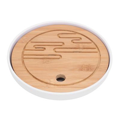 Round Tea Tray Simple Compact Chinese Kung Fu Wooden Water Storage Drainage Tea Tray for Office