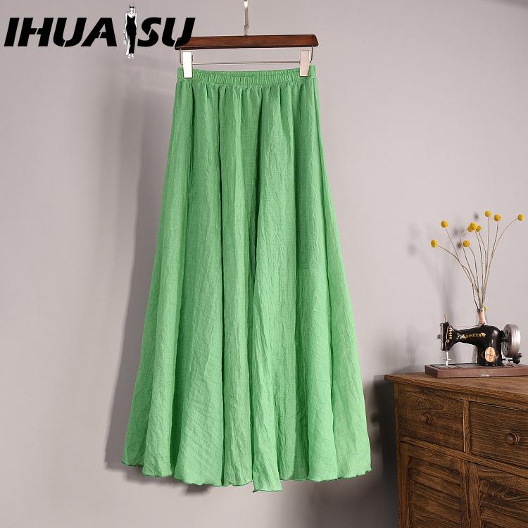 IHUASU Women's Fashion Casual Solid Color Print Summer Spring Skirt