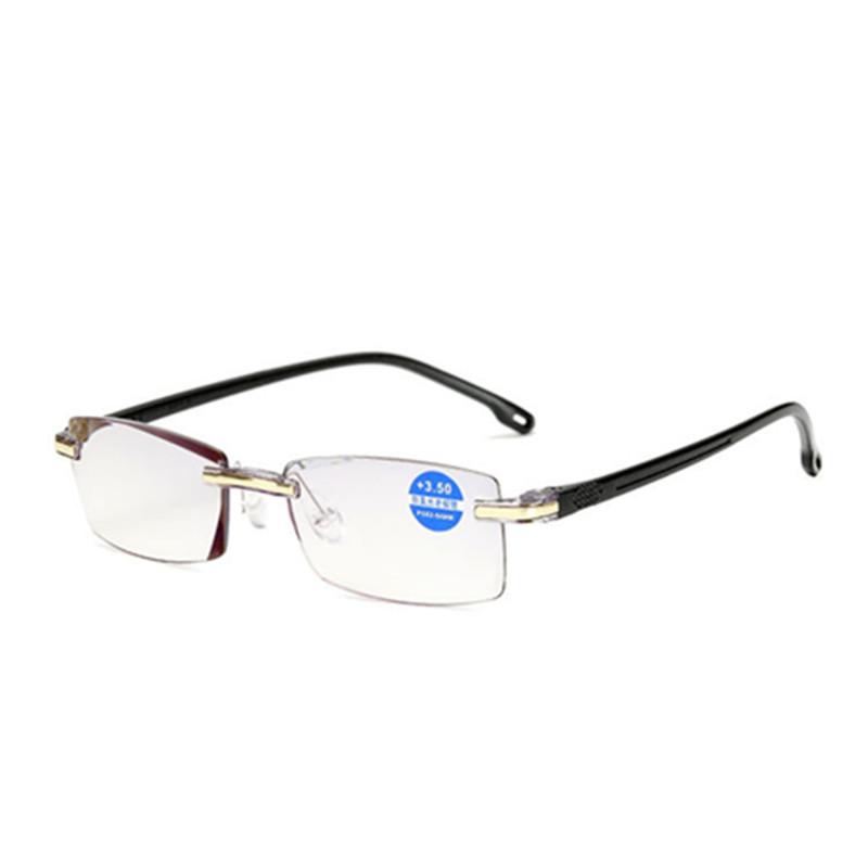 802 1pc Rimless Squared Frame Blue Light Blocking Presbyopia Unisex Men Women Corrective Eyeglasses Reading Glasses