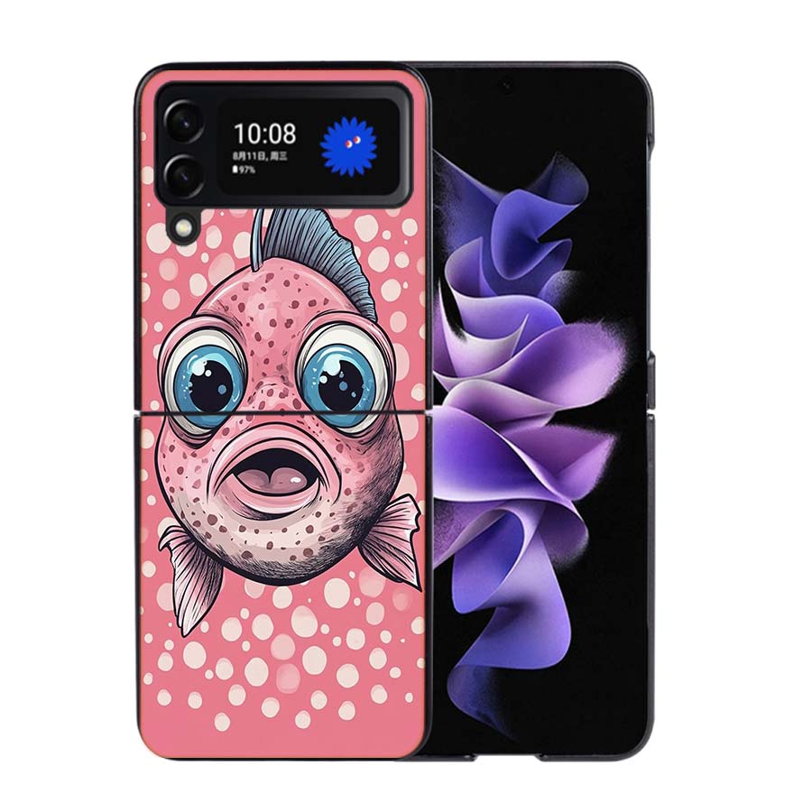 Pop Art Zeichenideen Fisch Handyhülle Für Samsung Z Flip 7 6 5G Galaxy Z Flip4 Z Flip5 Z Flip3 Hülle Schwarze Harte PC Schale Schutz