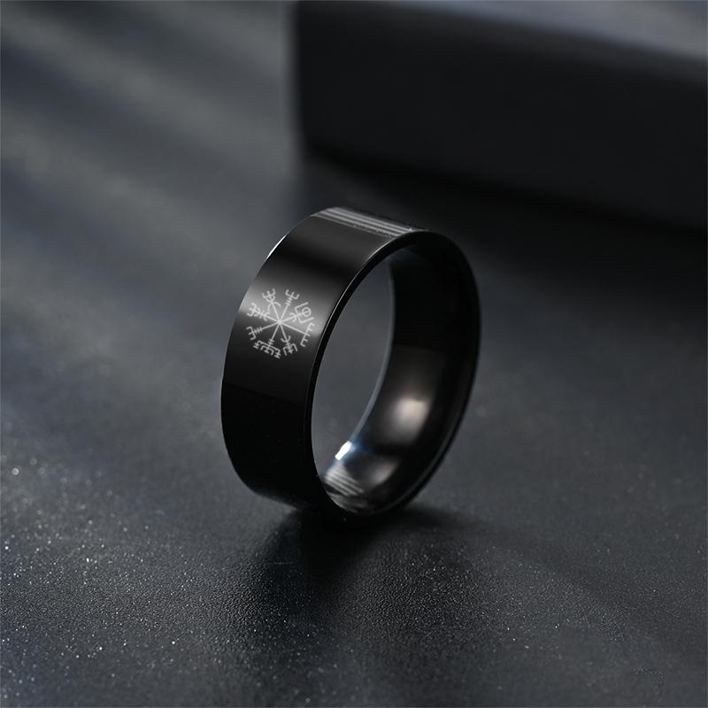 Black Anime Retro Stainless Steel Valkonut Viking Era Symbol Men's Ring Role-playing God's Eye Jewelry Gift