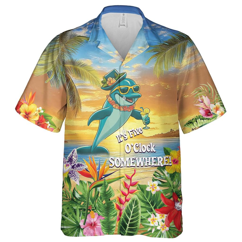 Cartoon It's 5 Oclock Hawaiian Shirt For Men Clothing Somewhere Mens Hawaiian Shirts Short Sleeve Series Funny Animal Beach Tops
