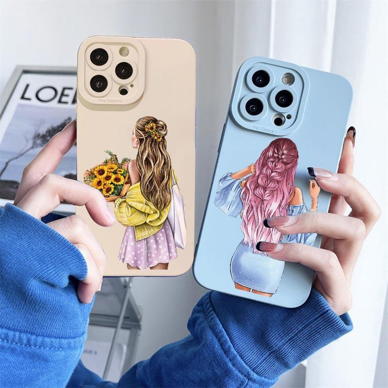 Young Girl Pattern Phone Case for iPhone 11 12 13 Pro Max 14 15 Plus Pro Max 7 8 Plus SE 2020 X XR XS Soft Silicone Cover Fundas