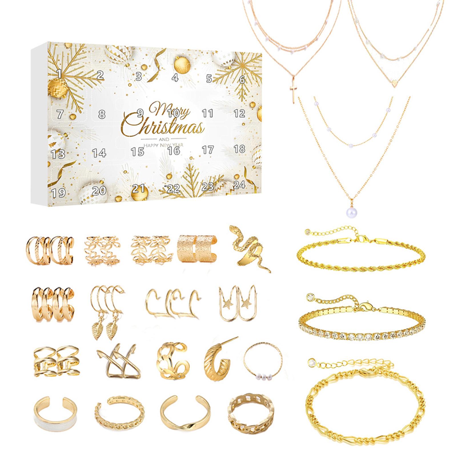 

3D Ювелирный Адвент-календарь для взрослых женщин, 24-дневный Рождественский календарь обратного отсчета, Ожерелье, кольцо, серьги, браслет, Рождественский сюрприз-подарок One Size