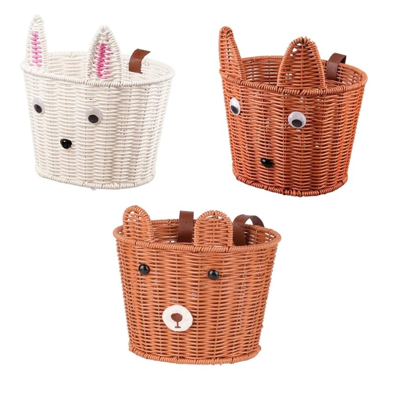 Boys Girls Bicycles Basket Adjustable Plastic Woven Tricycle Basket Bicycles Front Handlebar Basket Easy to Install