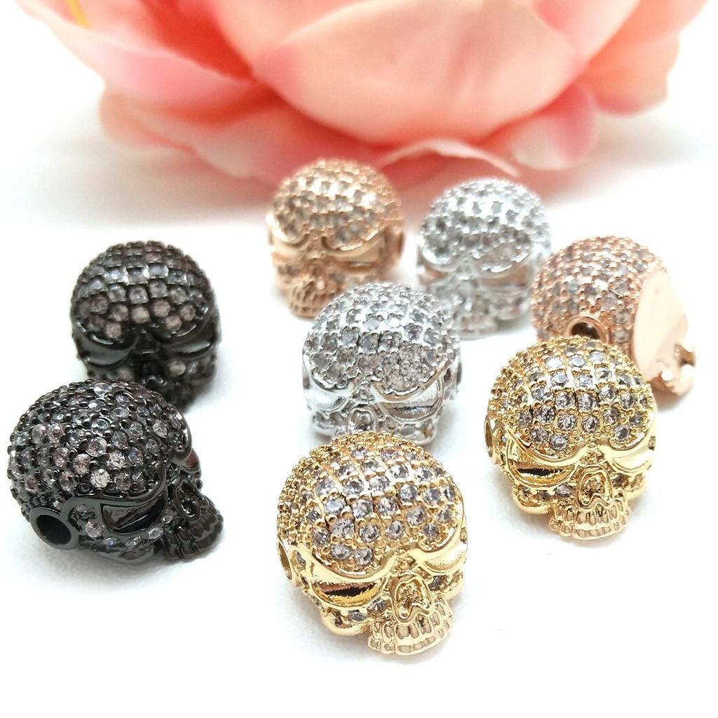 1pc Retro Black Zirconia Charm Skull Beads For DIY Men Jewelry Accessories