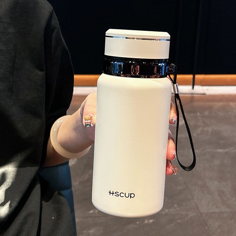 

German Large-Capacity Thermos Cup for Men, Stylish Office Portable Tea-Water Separation Simple Student-Specific Water Bottle White 600ml + Cup Brush