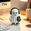 Whimsical Ghost Statue for Display Cute Halloween Figurine, Holding Coffee/Book/Record Resin Statue, Desktop Ornaments Spooky Tabletop Ornament