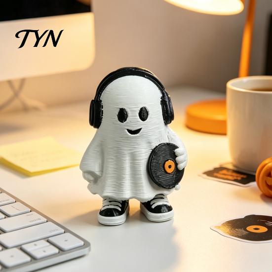 Whimsical Ghost Statue for Display Cute Halloween Figurine, Holding Coffee/Book/Record Resin Statue, Desktop Ornaments Spooky Tabletop Ornament