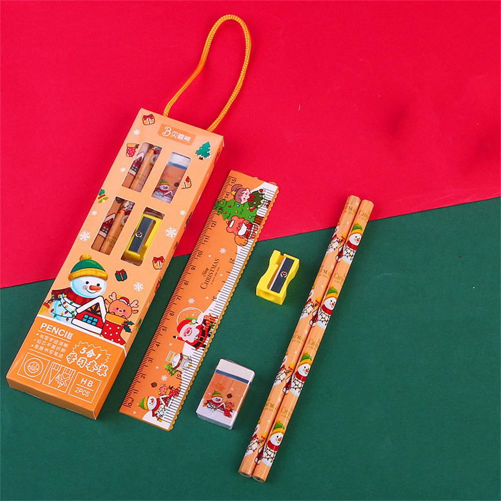 

5 Pcs Christmas Stationery Set Kids Cartoon Pencil Set Rubber Pencil Sharpener Set For Kids Gift Back To School Supplies