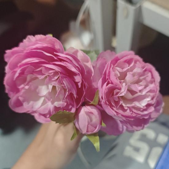 Artificial Peony with Stem 3 Head Realistic Fake Flower Wedding Home Office
