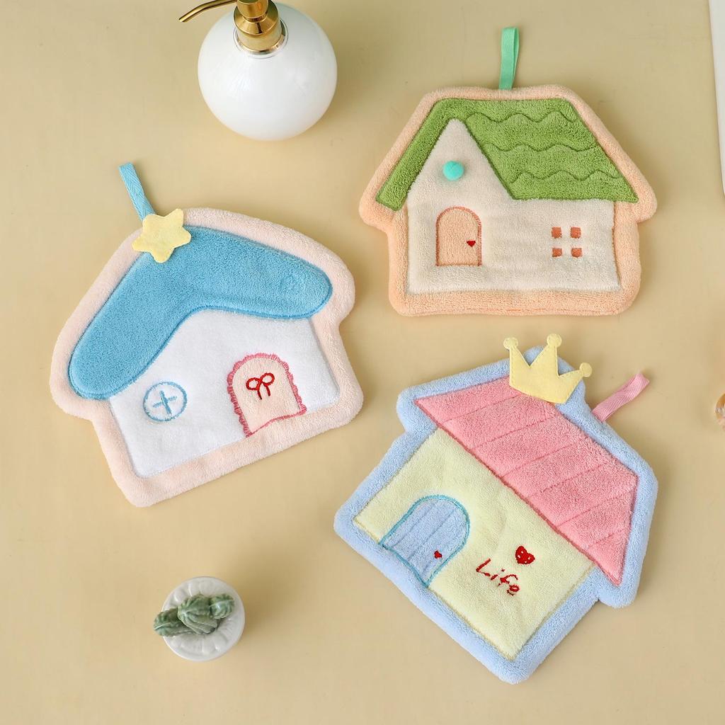 Cartoon Small House Quick-Dry Soft Hand Towel for Kitchen & Bathroom