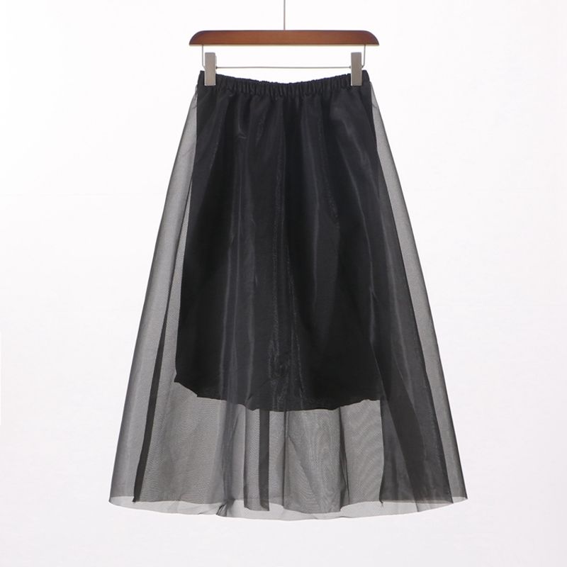 

Special Offer [WM] Pinshangtuan European and American All-Matching Women s Spring Elastic Waist High Waist Organza Skirt 0f183 Black Free size (random with different lining)