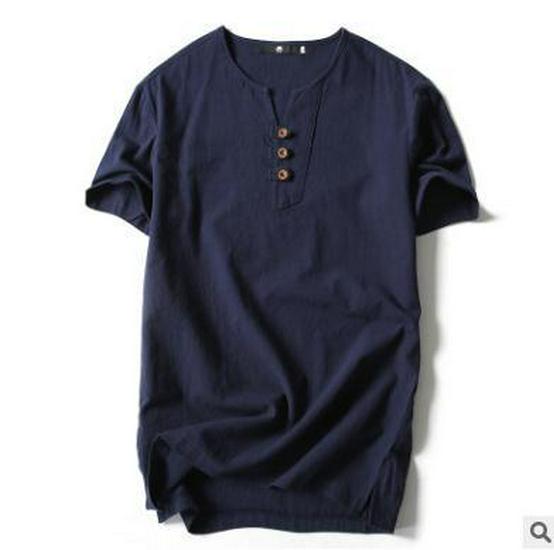 

Мужская футболка с коротким рукавом в китайском стиле, имитация льна, 2025, корейский тренд, повседневная L