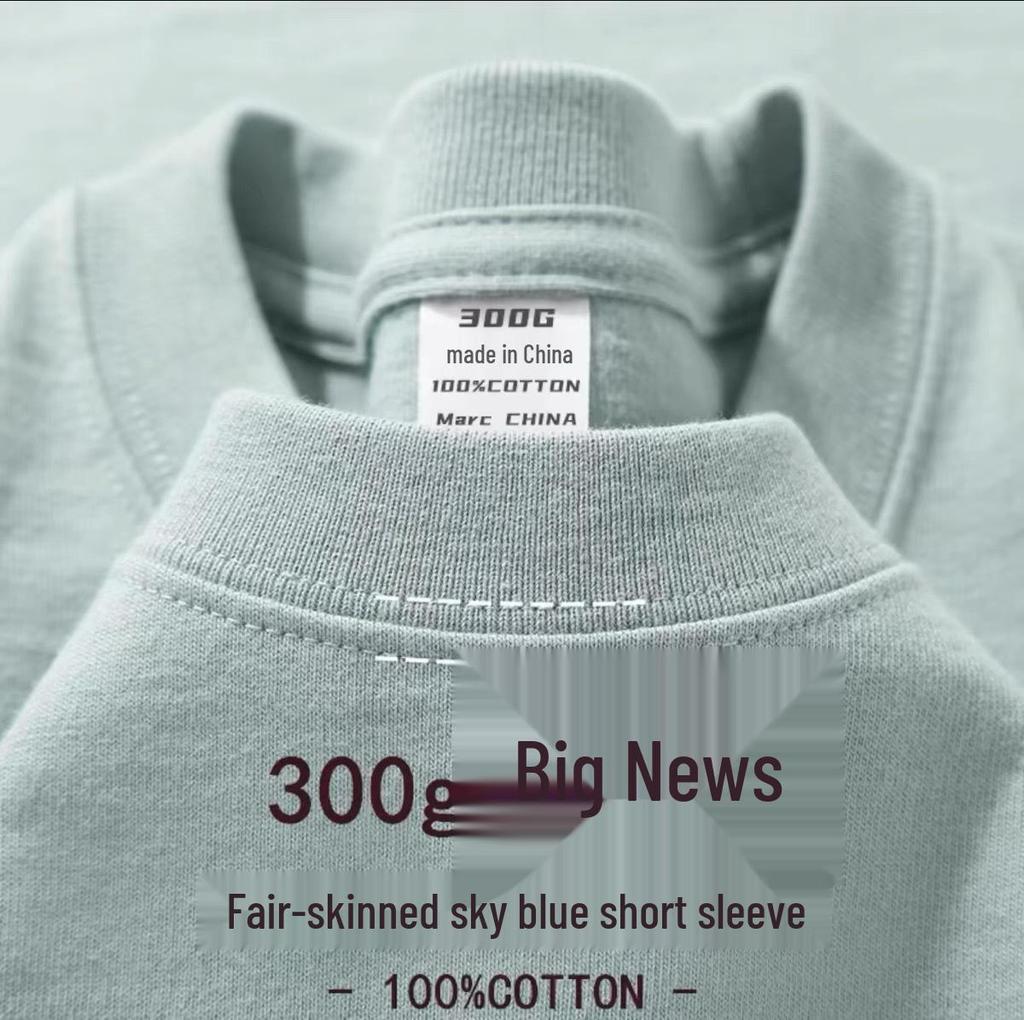 Unisex Heavyweight 300g Cotton Crew Neck Solid Color T-Shirt