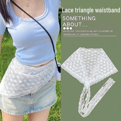 Lace Bum Flap Women's Layered Belt Jeans with Bandana & Triangle Scarf Accessory, Skirt Tie Waist