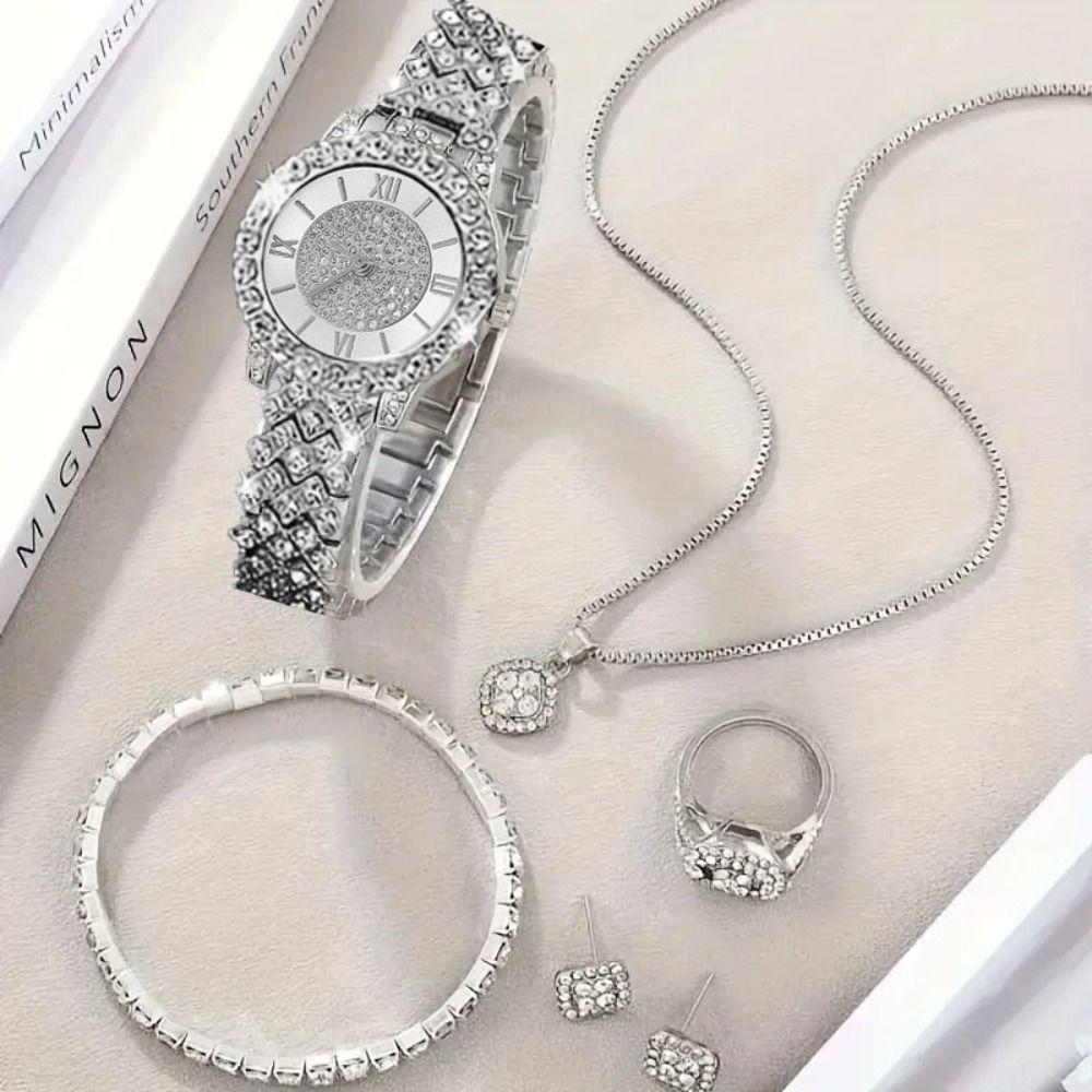 6Pcs/set Exquisite Rhinestone Jewelry Set Luxury Necklace Bracelet Earrings Set  Women