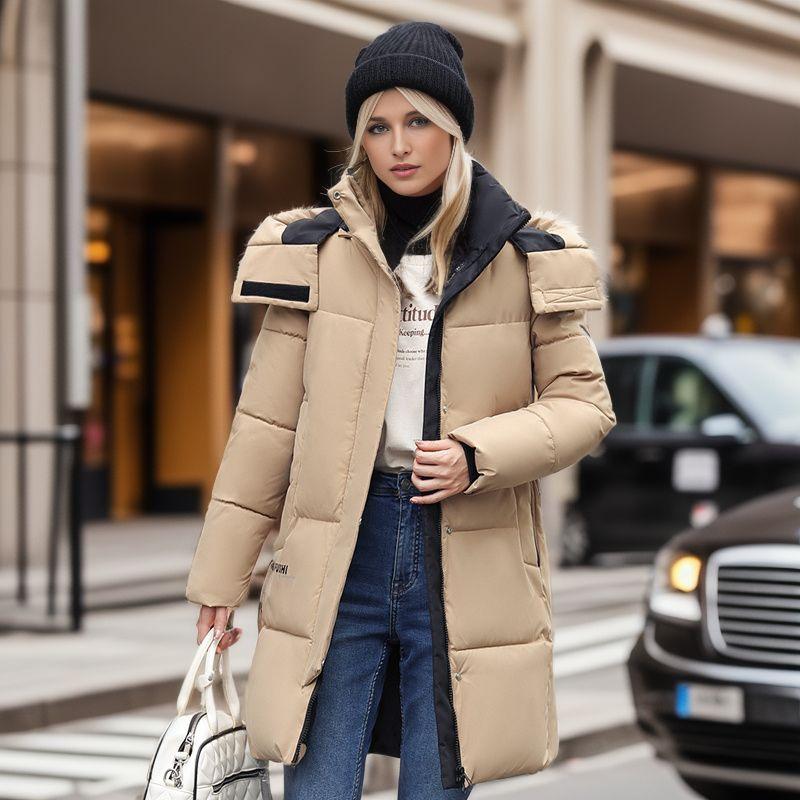 Autumn and Winter Thick Coat Large Size Hooded Long Cotton-padded Jacket with Hooded Armband Work Clothes Cotton-padded Woman