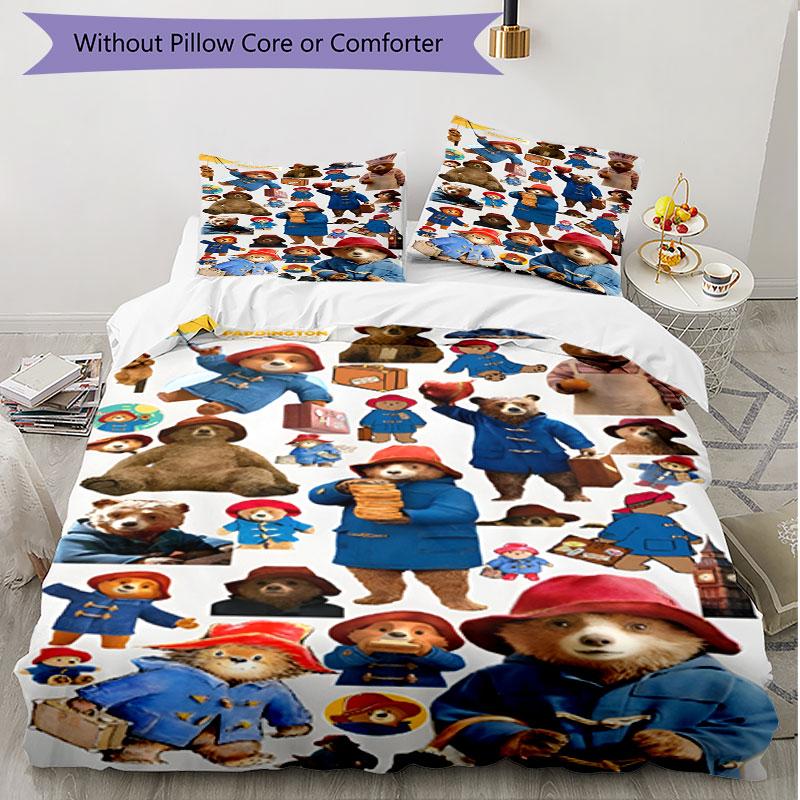 3pcs Duvet Cover Set (1*Duvet Cover + 2*Pillowcase, Without Core), Paddington Bear Print Soft All‑Season Bedding Set, Home Bedroom Decor Gift