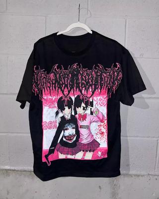 Dark Girl Anime Style Trendy Street Skateboarding 2D Male and Female Round-neck Short-sleeved T-shirt Y2k Top Gothic Style