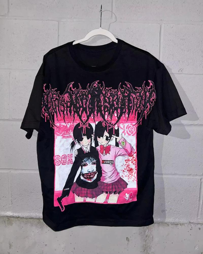 

Harajuku Retro Drolandmiller Face Print Goth Style Graphic T Shirts Men Women Tshirt Streetwear Y2k Tops Men s Clothing Tshirt M