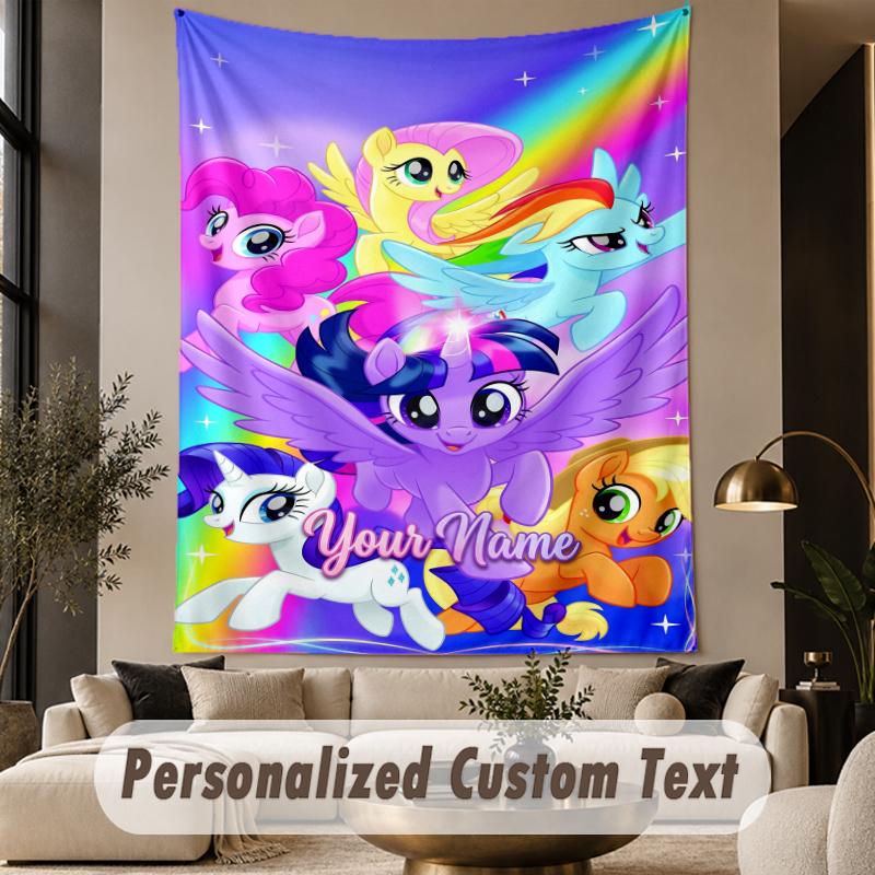 Custom Text Printed Tapestry My Little Pony Pattern Large Wall Hanging Indoor Room Decor