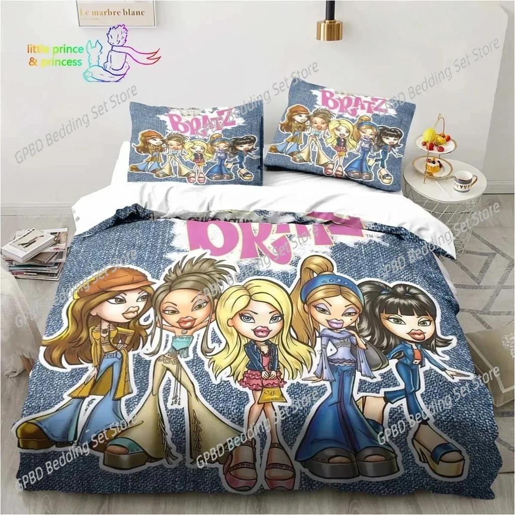 Cartoon Bratz Puppe Bettwäsche-Set Für Schlafzimmer Weiche Moderne Bettüberwürfe Bequeme Kinder Bettbezug Steppdeckenbezug Und Kissenbezug