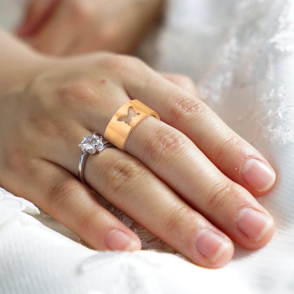 2Pcs Butterfly Couple Rings Premium Copper Romantic Lovers Rings Gifts Stylish Decorative Finger Jewelry for Men Women