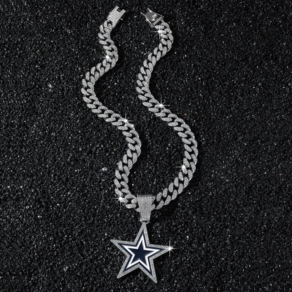 Herren Damen Hip Hop Fünfzackiger Stern Anhänger Halskette, Mit Kubanischer Kette Punk Stern Halsketten Modeschmuck, Sportfan Geschenkidee black