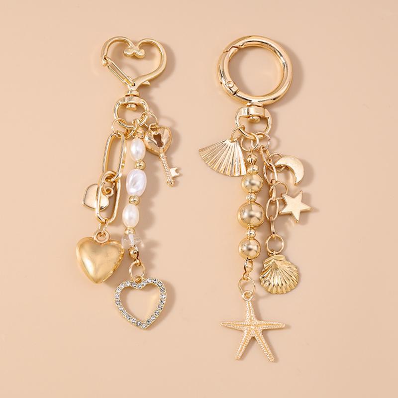 Porte-clés Cœur d'Amour en Alliage Coquillage Étoile de Mer Porte-clés Pendentifs Pour Femmes Filles Décoration de Sac à Main Bijoux Faits Main DIY Cadeaux