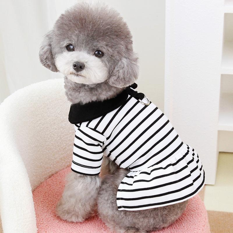 Striped Pet Clothing Dog Clothing Spring Autumn Summer Cat Small Dog Couple Vest Skirt