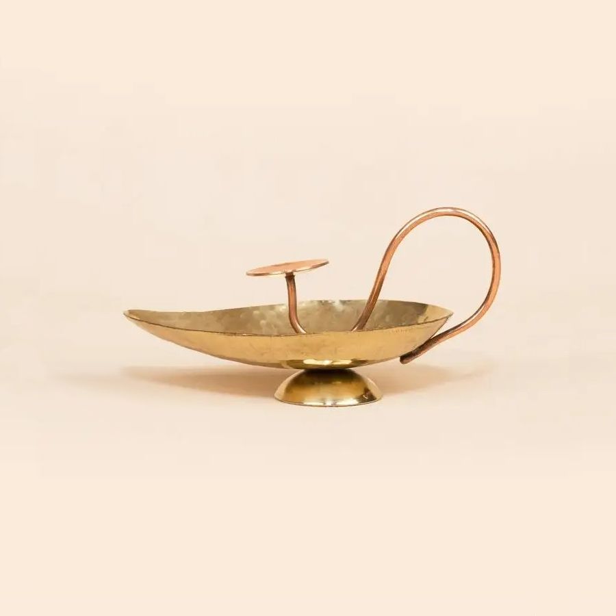 Brass Candle Holder, Brass Tea Light Holder Mango Leaf, Isha Life