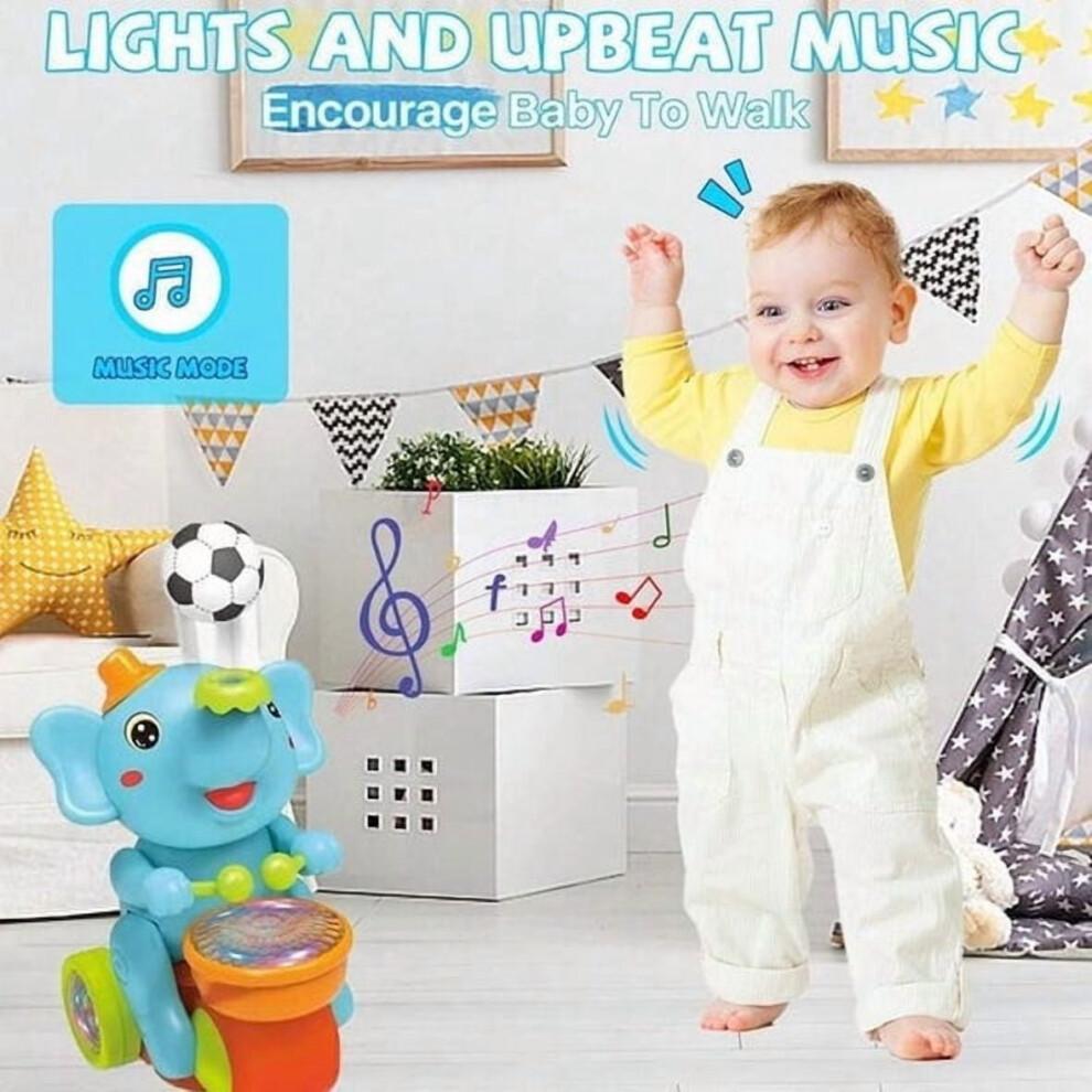 Crawling Toys for Babies 6-12 Months, Drumming Elephant Blowing Ball Walking Car with Music Light, Musical Train Infant Educational Toy