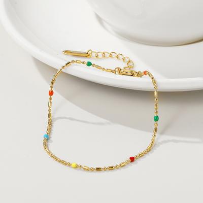 Einfaches Farb-Tropf-Reisperlen-Titanstahlarmband, Böhmische nackte Kette Vielseitige Nische Edelstahlarmband Schmuck