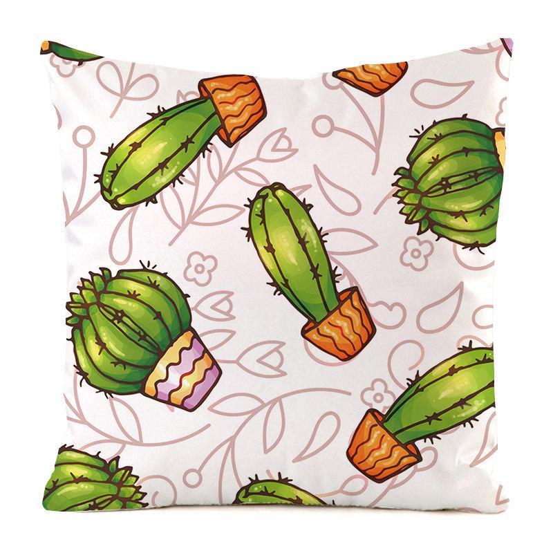 Cartoon Minimalist Cactus Style Digital Printing Short Plush Pillow Covers For Car Sofa Office Cushion Cover Home Goods