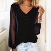Women Tops Swing Collar Shiny Hot Drill Decor Mesh Long Sleeve Pullover Tops Loose Fit Velvet Tops Casual Work Party Date Wear