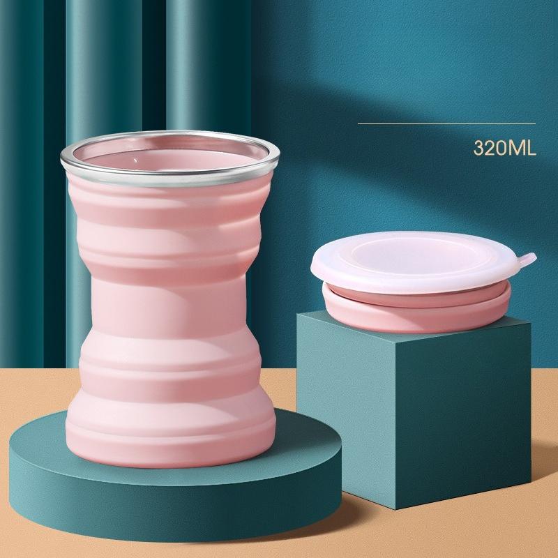 Tragbare faltbare Silikontasse mit Lanyard Hitzebeständig Teleskop-Mini-Tasse Deckelaufbewahrung Reise Geschäftsreise Outdoor Gurgeln