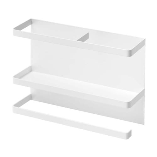 Yamazaki Tower Magnetic Kitchen Paper & Wrap Holder, White, Approx. 29cm W X 8cm D X 20cm H, Fits Large Paper Rolls, 4396