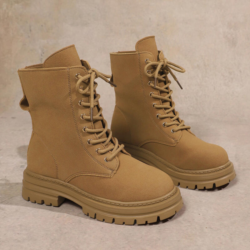 Fashion Casual Thick Bottom Khaki Ankle Boots 2025 Winter Lace Up Women's Combat Boots with Platform Non Slip Hiking Shoes for Women