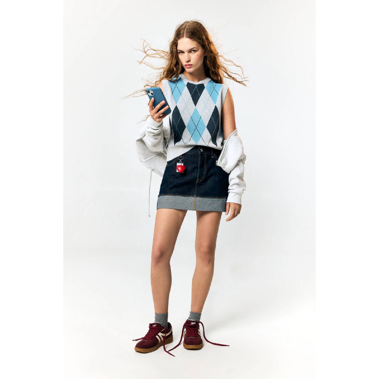 

Argyle Pattern Knit Sweater XS серый