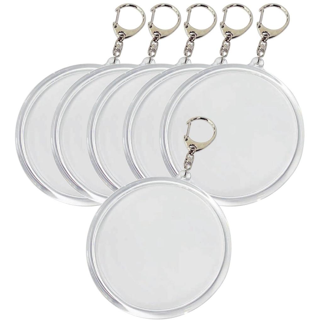 90mm Round Acrylic Keychain Holder, Extra Large, Fits Collaboration Cafe Coasters, Handmade, Clear Acrylic Parts, Made in Japan (Pack of 6)