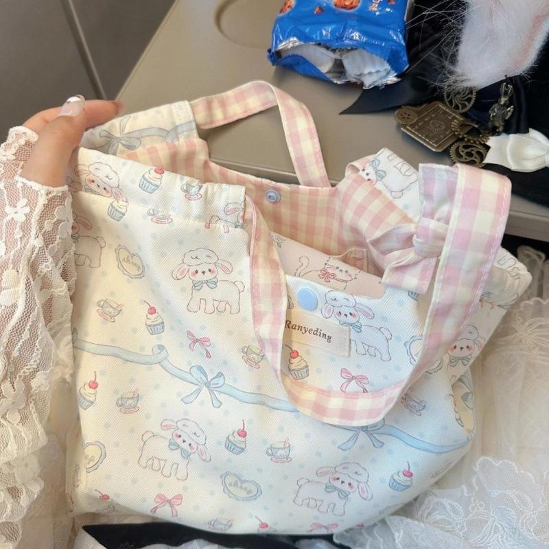 Cute girl sweet bag new floral sheep tote versatile canvas bag commuter bento handbag