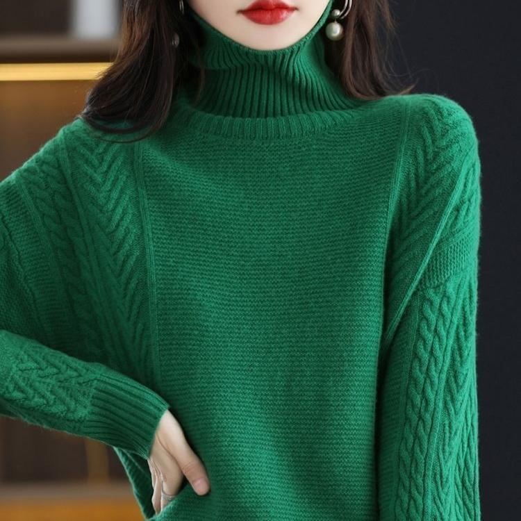 Jednolity kolor sweter z golfem damski luźny sweter na wszystkie mecze dzianinowa koszula na dole na jesień i zimę