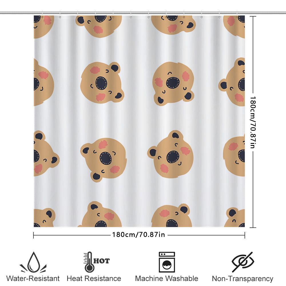 Cute Bear Printed Shower Curtain Waterproof Bathroom Decor Home Decoration for Kids Bathrooms White 180x240cm (Packaged with Fre