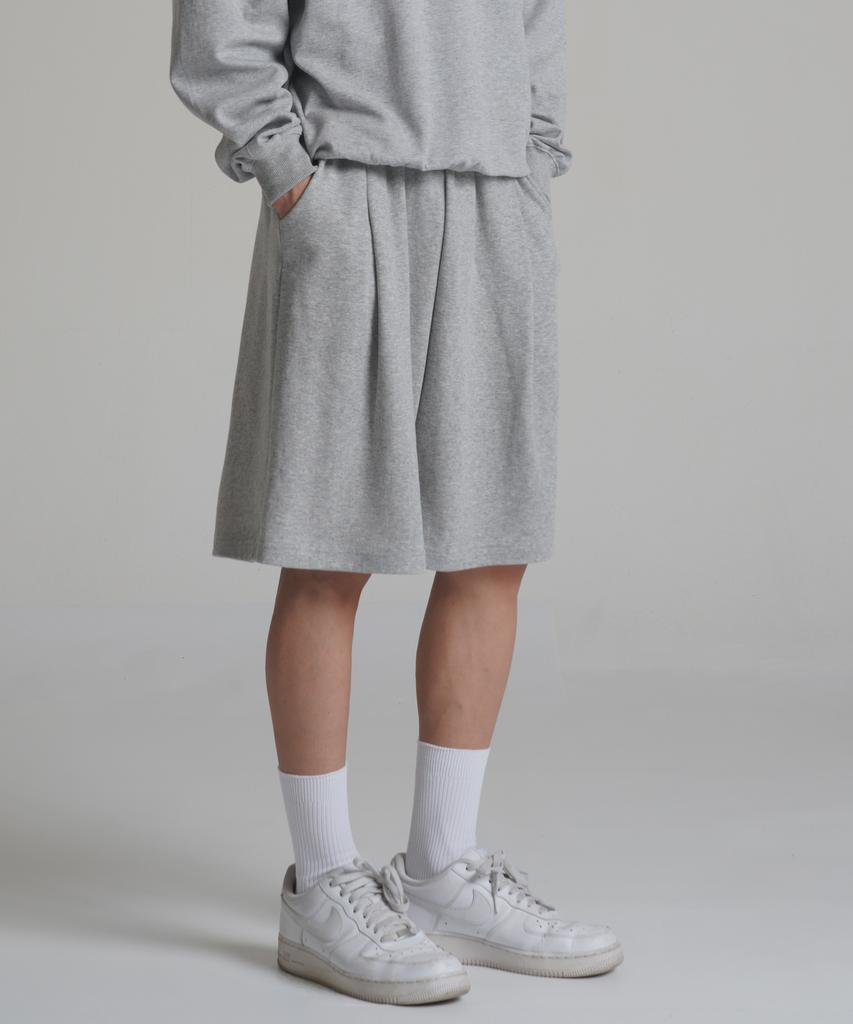 Noming One-Pleat Wide Sweat Bermuda Shorts - Grey
