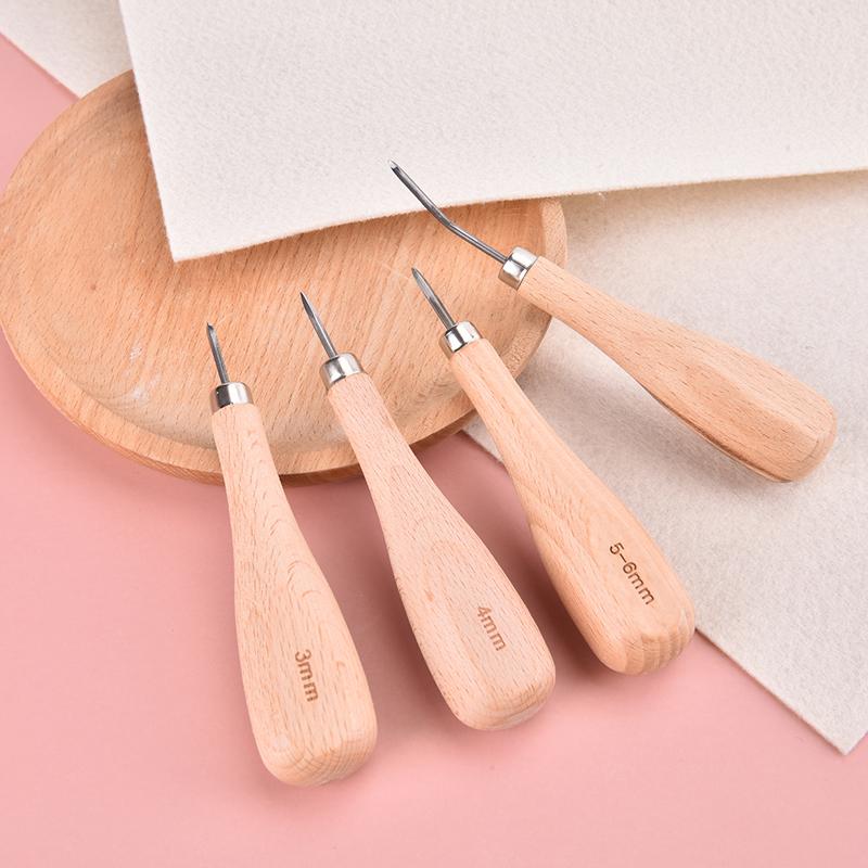 1Pcs Wooden Diamond Rhombus Awl Diy Leather Stitching Sewing Awl Punch Tool